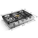 FOTILE GLS30501 30” Stainless Steel 5-Burner Gas Cooktop, Tri-Ring 22,000 BTUs Center Burner with Flame Failure Protection Removable Grates and Installation/LP Kit