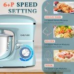 CHeflee Stand Mixer,600W 6+P With 6.5QT Stainless Steel Bowl,Dough Hook, Wire Whip & Beater,for Most Home Cooks,Blue