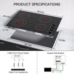 Electric Cooktop 30 inch Ceramic Stove 4 Burners Built-in Electric Stove Top 11 Power Levels/Control by Knob/220-240V 6700W Stove Top Burners Satin Glass Cooktop