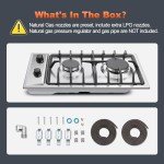 Eascookchef 2-Burner Gas Cooktop with Thermocouple Protection - NG/LPG Convertible 12" Stainless Steel Built-in Gas Stove Top for RV, Kitchen & Camping