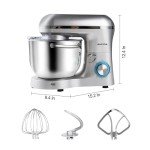 Aucma Stand Mixer,6.5-QT 660W 6-Speed Tilt-Head Food Mixer, Kitchen Electric Mixer with Dough Hook, Wire Whip & Beater (6.5QT, Silver)