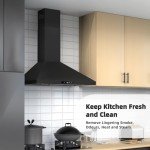 FIREGAS Black Range Hood 30 inch, Convertible Wall Mount Range Hood with Brushless Motor, 450 CFM, 9 Speed Fan, Soft Touch Controls, Permanent Filters, LED Lights, Charcoal Filter included