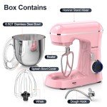 Honinst Stand Mixer, 6.5QT 10-Speed Tilt-Head Electric Stand Mixer, 3-In-1 Kitchen Mixer with Bowl, Dough Hook, Whisk and Beater, Food Mixer for Baking, Cake and Most Home Cooks, Pink