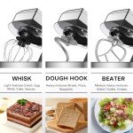 BAIGELONG 6+P Speeds Stand Mixer, 4.2QT Small Food Mixer with Stainless Steel Bowl, Dough Hook, Beater, Whisk & Scraper, Electric Kitchen Mixer Dough Mixer for Baking, Most Home Cooks, Silver