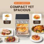 Elite Gourmet EAF0852SS 8.5Qt. Capacity Air Fryer Oven, Air Fry, Broil, Toast, Bake & Broil with Convection, Time and Temperature Controls, 800-Watts, Includes 25 Delicious Recipes, Stainless Steel