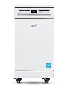 BLACK+DECKER 18” Portable Dishwasher, Compact Dish Washer with 8-Place Setting Capacity, Stainless Steel Tub, 6 Wash Programs, Worktop Space, Mobile Dishwasher with Casters, Faucet Connect, White