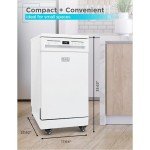 BLACK+DECKER 18” Portable Dishwasher, Compact Dish Washer with 8-Place Setting Capacity, Stainless Steel Tub, 6 Wash Programs, Worktop Space, Mobile Dishwasher with Casters, Faucet Connect, White