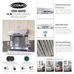 COSMO COS-QS90 36 in. Haven Collection 500 CFM Ducted Under Cabinet Range Hood, Touch Controls, LED Lights, Stainless Steel