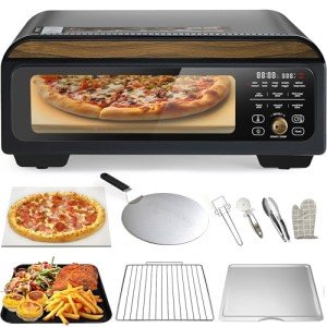 Upgrade Electric Pizza Oven with 800°F Make Pizza in Minutes, 12” Portable Countertop Versatile Pizza Oven for Indoor & Outdoor, Classic Black Stove is Suitable for Home and Commercial
