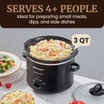 Elite Gourmet MST-350B Electric Slow Cooker, Adjustable Temp, Entrees, Sauces, Stews & Dips, Dishwasher Safe Glass Lid & Crock (3 Quart, Black)