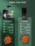 Juicer Machines, HOUSNAT Professional Celery Slow Masticating Juicer Extractor Easy to Clean, Cold Press Juicer with Quiet Motor and Reverse Function for Fruit & Vegetable, Brushes & Recipes Included