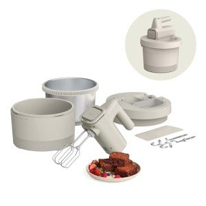 bella 3.5 qt Hand & Stand Mixer, 2 in 1 Multifunctional Kitchen Gadget, Space-saving Design & Double Dishwasher-Safe Bowls, Perfect for Dough and Batter, 200 Watt, Oatmilk