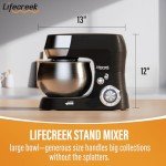 Lifecreek Stand Mixer, 5.3Qt 660W, 6-Speed Tilt-head Food Mixer, Electric Kitchen Portable Lightweight Mixer with Stainless Steel Bowl, Dough Hook, Whisk, Beater(Black)