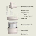 bella 3.5 qt Hand & Stand Mixer, 2 in 1 Multifunctional Kitchen Gadget, Space-saving Design & Double Dishwasher-Safe Bowls, Perfect for Dough and Batter, 200 Watt, Oatmilk