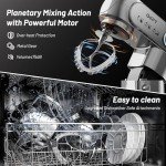GEFT Stand Mixer, 3.5QT+6QT Two Bowls Kitchen Electric Mixer, 600W 6+P speed Tilt-Head Food Mixer with Stainless Steel Bowl, Dishwasher-Safe Dough Hook, Flat Beater, Wire Whisk, Splash Guard, Grey