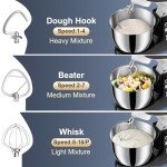 Stand Mixer, POWWA 6.5 QT 10 Speeds Tilt-Head Electric Stand Mixer, 3-In-1 Kitchen Mixer with Bowl, Dough Hook, Whisk and Beater, Food Mixer for Baking and Daily Use (Black White)