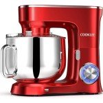 COOKLEE Stand Mixer, 9.5 Qt. 660W 10-Speed Electric Kitchen Mixer with Dishwasher-Safe Dough Hooks, Flat Beaters, Wire Whip & Pouring Shield Attachments for Most Home Cooks, Ruby Red