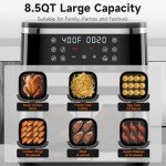 Kitchen Elite® Air Fryer Oven Stainless Steel, XL 8.5QT Large Airfryer with View Window, 10 one-touch Functions, Precise Temp Control, 90% Less Oil, Rapid Heating, Roast, Dehydrate, 1700W [Enhanced]