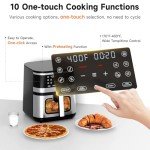 Kitchen Elite® Air Fryer Oven Stainless Steel, XL 8.5QT Large Airfryer with View Window, 10 one-touch Functions, Precise Temp Control, 90% Less Oil, Rapid Heating, Roast, Dehydrate, 1700W [Enhanced]