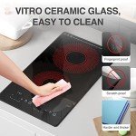 Electric Cooktop 2 Burners,110v Electric Stove Top,ANHANE Infrared Burner 12 Inch Built-in Double Induction Cooktop,20 Temperature,Compatible for All Cookware with Plug