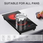 Electric Cooktop 2 Burners,110v Electric Stove Top,ANHANE Infrared Burner 12 Inch Built-in Double Induction Cooktop,20 Temperature,Compatible for All Cookware with Plug