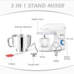 Kitchen in the box Stand Mixer, 6.5QT 660W Kitchen Electric Mixer, 6-Speed Tilt-Head Food Mixer with Dough Hook, Wire Whip, Beater, Dishwasher Safe (White)