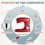 CHeflee Stand Mixer,600W 6+P With 6.5QT Stainless Steel Bowl,Dough Hook, Wire Whip & Beater,for Most Home Cooks,Red