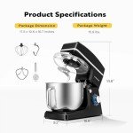 VIVOHOME 7.5 Quart Stand Mixer, 660W 6-Speed Tilt-Head Kitchen Electric Food Mixer with Beater, Dough Hook, Wire Whip, and Egg Separator, Black