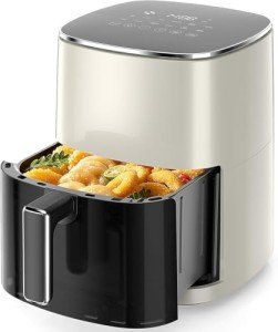 Sweetcrispy 6QT Air Fryer with Window, Square Airfryer Oven 12-in-1 for Family, 400°F Rapid Air Crispy Technology, Roast Bake Dehydrate, Nonstick & Easy-Clean Basket,Off-White