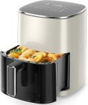 Sweetcrispy 6QT Air Fryer with Window, Square Airfryer Oven 12-in-1 for Family, 400°F Rapid Air Crispy Technology, Roast Bake Dehydrate, Nonstick & Easy-Clean Basket,Off-White