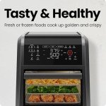 CHEFMAN ExacTemp™ 12 Quart 5-in-1 Air Fryer with Integrated Smart Cooking Thermometer, 28 Touchscreen Presets, Rotisserie, Dehydrator, Bake, XL Convection Oven with Auto Shutoff, Black