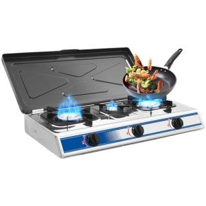 Propane Gas Cooktop 3 Burner Gas Stove Portable Gas Stove Stainless Steel Stove Three Burner Auto Ignition CampingThree Burner LPG for RV, Apartment, Outdoor