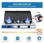 Propane Gas Cooktop 3 Burner Gas Stove Portable Gas Stove Stainless Steel Stove Three Burner Auto Ignition CampingThree Burner LPG for RV, Apartment, Outdoor