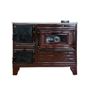 Cast Iron Stove - Wood Burning Cooker with Oven, Brick Lined Fireplace, Warming Heater - Made in Turkiye (Brown, No Window)