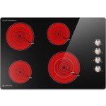 AMZCHEF 30 Inch Electric Cooktop 4 Burners, Upgraded 6700W Knob Control Built-in Ceramic Cooktop,Electric StoveTop,9 Heating Level,Hot Surface Indicator, 220V~240V,Hard Wire(No Plug)