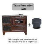 Cast Iron Stove - Wood Burning Cooker with Oven, Brick Lined Fireplace, Warming Heater - Made in Turkiye (Brown, No Window)