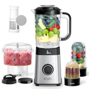 Sangcon Blenders for Kitchen, Blender and Food Processor Combo, 5 in 1 Blender for Shakes and Smoothies, Meat Chopped, Grinding & more, 40 oz Jar & 17oz Cup with To-Go Lid