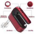 Yomelo 9-Speed Digital Hand Mixer Electric, 400W DC Motor, Hand Mixer electric Handheld with Snap-On Storage Case, Touch Button, Turbo Boost, 5x Stainless Steel Accessories (Red)