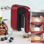 Yomelo 9-Speed Digital Hand Mixer Electric, 400W DC Motor, Hand Mixer electric Handheld with Snap-On Storage Case, Touch Button, Turbo Boost, 5x Stainless Steel Accessories (Red)