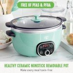 GreenLife 6 Quart Ceramic Slow Cooker, PFAS-Free, Programmable, Removable Healthy Nonstick Pot for Family Meals, Sear on Stovetop, Keep Warm, Digital Timer, Dishwasher Safe Glass Lid, Turquoise