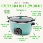 GreenLife 6 Quart Ceramic Slow Cooker, PFAS-Free, Programmable, Removable Healthy Nonstick Pot for Family Meals, Sear on Stovetop, Keep Warm, Digital Timer, Dishwasher Safe Glass Lid, Turquoise