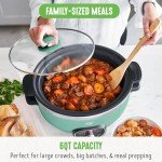 GreenLife 6 Quart Ceramic Slow Cooker, PFAS-Free, Programmable, Removable Healthy Nonstick Pot for Family Meals, Sear on Stovetop, Keep Warm, Digital Timer, Dishwasher Safe Glass Lid, Turquoise
