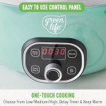 GreenLife 6 Quart Ceramic Slow Cooker, PFAS-Free, Programmable, Removable Healthy Nonstick Pot for Family Meals, Sear on Stovetop, Keep Warm, Digital Timer, Dishwasher Safe Glass Lid, Turquoise
