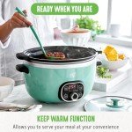 GreenLife 6 Quart Ceramic Slow Cooker, PFAS-Free, Programmable, Removable Healthy Nonstick Pot for Family Meals, Sear on Stovetop, Keep Warm, Digital Timer, Dishwasher Safe Glass Lid, Turquoise