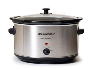 Elite Gourmet Stainless Steel Slow Cooker, Dishwasher-Safe with Tempered Glass Lid, Cool-Touch Handles, Removable Stoneware Pot, 8.5 Quart,MST-900V