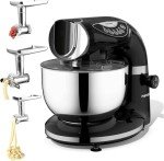 Aifeel Stand Mixer, 8.5QT+ 6QT Two Stainless Steel Bowls Electric Food Mixer, 7 in 1 Multifunctional Kitchen Mixer with Dough Hook, Whisk, Beater, Meat Grinder,Pasta & Cookie Maker-Black