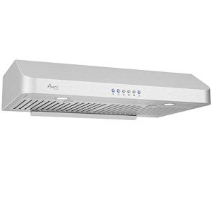 Awoco RH-C06-30 Classic 6" High Stainless Steel Under Cabinet 4 Speeds 900CFM Range Hood with 2 LED Lights Top Vent (30"W Top Vent)
