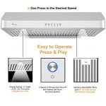 Awoco RH-C06-30 Classic 6" High Stainless Steel Under Cabinet 4 Speeds 900CFM Range Hood with 2 LED Lights Top Vent (30"W Top Vent)