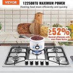 VEVOR 30-inch Gas Cooktop, 5 Burners Built-in Gas Stove Top, Max 12250BTU NG/LPG Convertible Stainless Steel Natural Gas Hob, with Thermocouple Protection for Camping, RV, Apartment