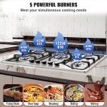 VEVOR 30-inch Gas Cooktop, 5 Burners Built-in Gas Stove Top, Max 12250BTU NG/LPG Convertible Stainless Steel Natural Gas Hob, with Thermocouple Protection for Camping, RV, Apartment